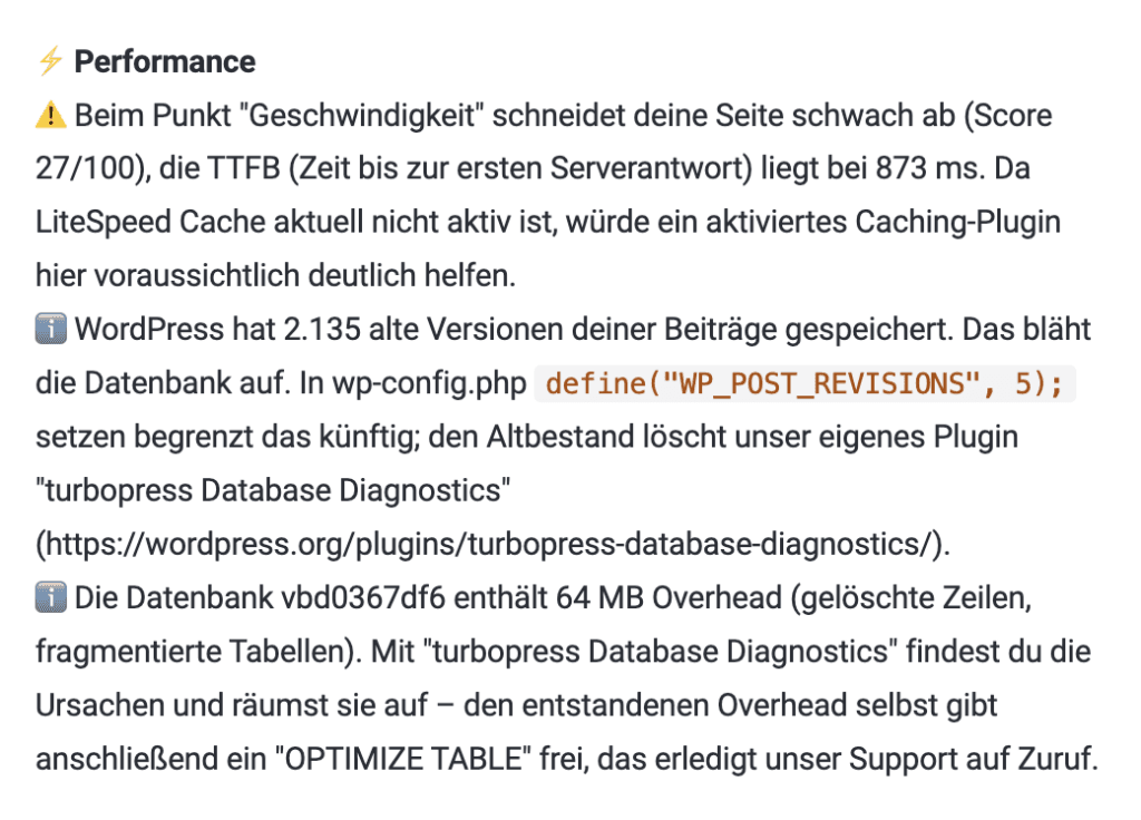 turbocheck AI Performance-Empfehlungen
