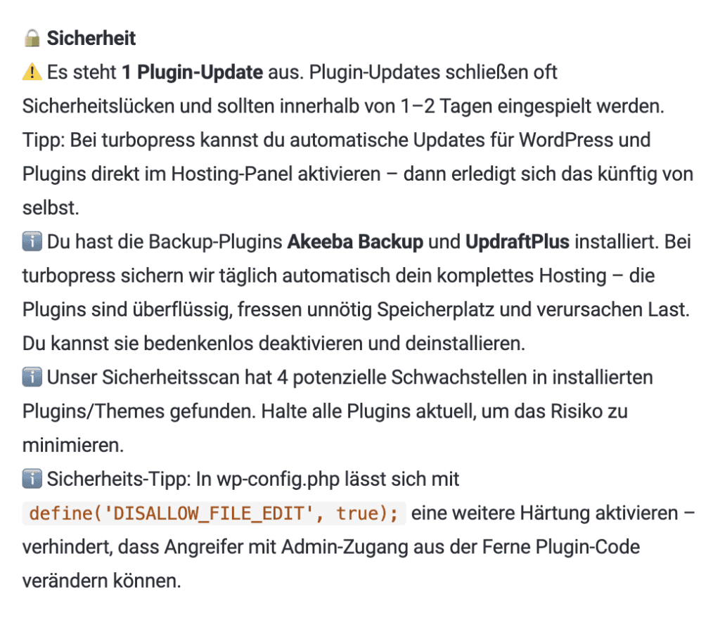 turbocheck AI Sicherheits-Empfehlungen