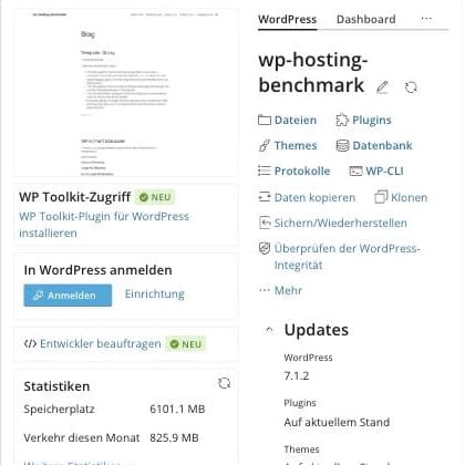 Plesk WP Toolkit: WordPress-Installation mit Klonen, Sichern/Wiederherstellen, Daten kopieren, WP-CLI und Update-Status